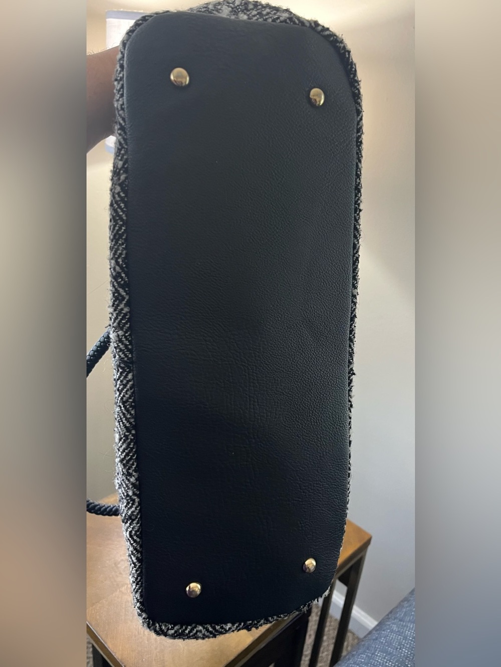Black Rivet Black & Gray Herringbone Tote Handbag with Gold Hardware - Picture 6 of 7